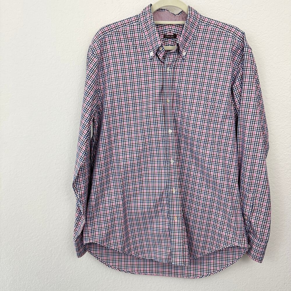 J. Mclaughlin Mens Button Down Shirt Size L Long Sleeve Gingham 100% Cotton Red